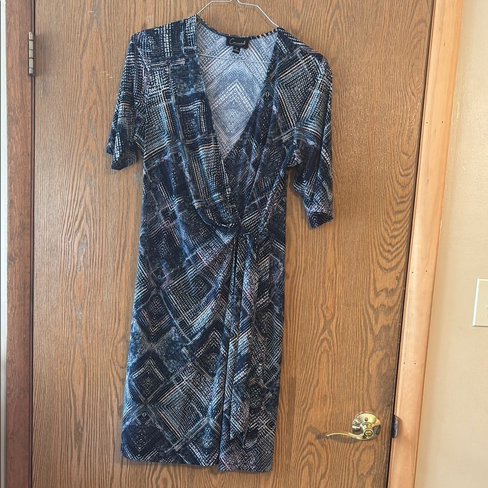Connected Apparel EUC Blue Black Sheath Midi Dress size 10